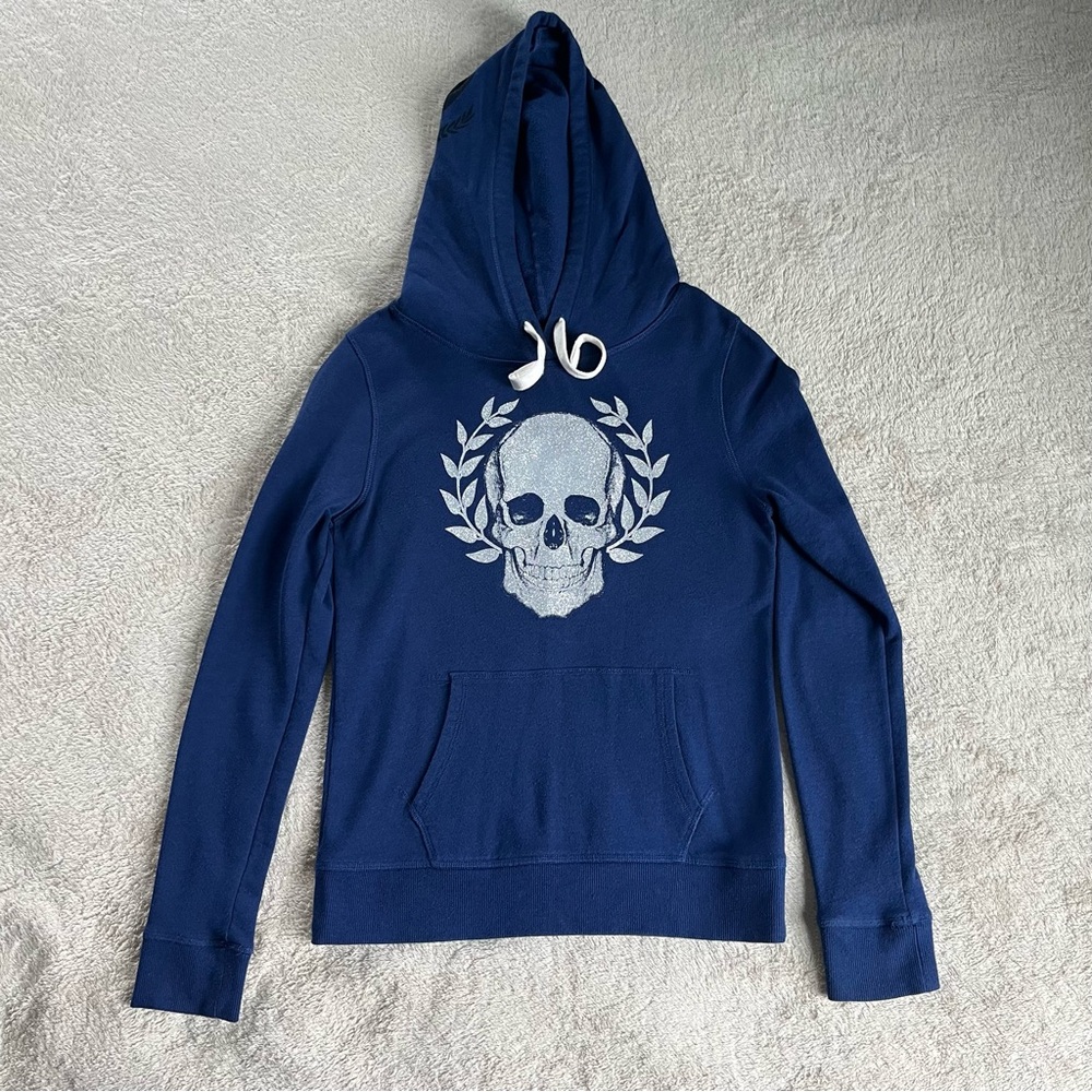 Express Solid Navy Silver Glitter Skull Graphic P… - image 1